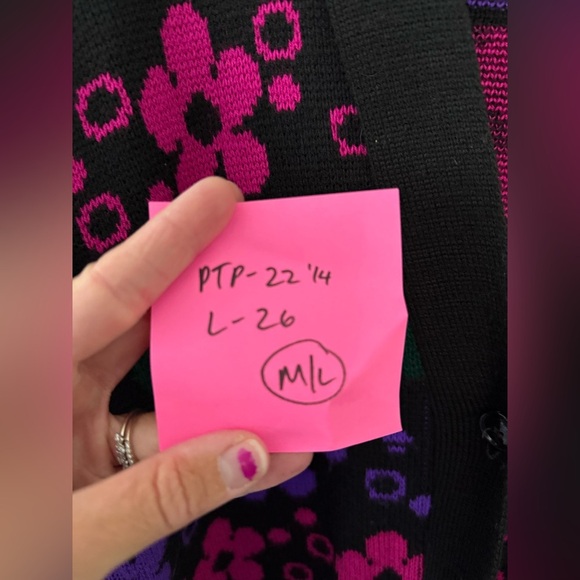 VTG SRL Michel Tex Hippie Boho Cardigan Floral Groovy Multi Color Black Size M L - Picture 7 of 7